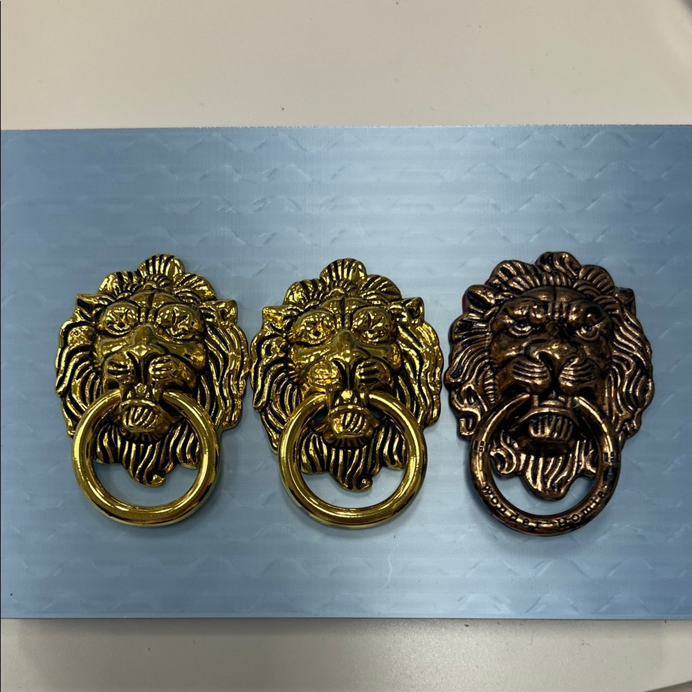 Gold and Bronze Lion Head Phone Ring Holder Set of 3
